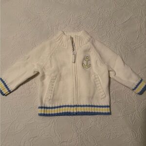 Janie and Jack 3-6m White Knit Baby Sweater with Anchor Design nwt
